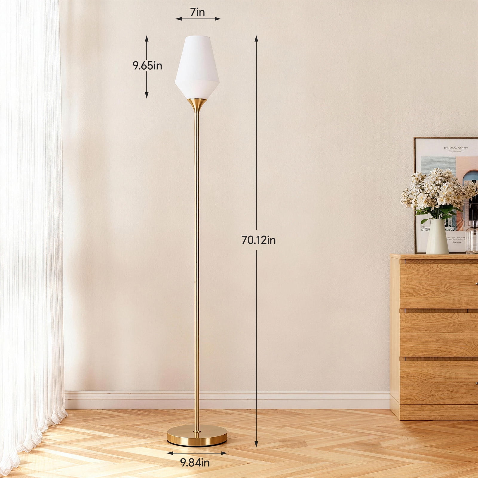 SUNMORY Torchiere Gold Floor Lamp, 69" Standing Lamps for Living Room 3 Color Dimmable Tall Lamp, LED Super Bright Standing Lamp with Frosted Glass Lampshade