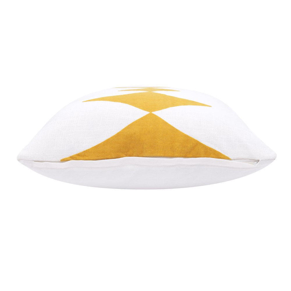 LR Home Stacy Garcia Cotton Blend Poly Filled Pillow in Yellow/White, 20" x 20"