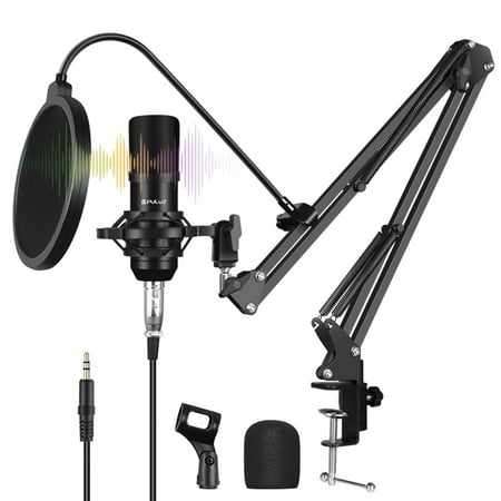 PULUZ Condenser Microphone S-tudio Broadcast Singing Kits with Suspension Arm & Metal -Shock Mount & USB Sound Card for Recording Living Show Performance