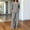 Gray, variant on Floleo Women Polka Dot Two Piece Co Ord Outfits, V Neck Rollable Long Sleeve Blouse Elastic Waist Wide Leg Pants Casual Matching Suit With Side Pockets (Light Blue,S)