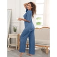 thumbnail image 3 of MINTREUS Lounge Sets for Women Knit Short Sleeve V-neck Tops and Long Pants Soft Comfy Pajamas Set Oversized 2 Piece Outfits, 3 of 6