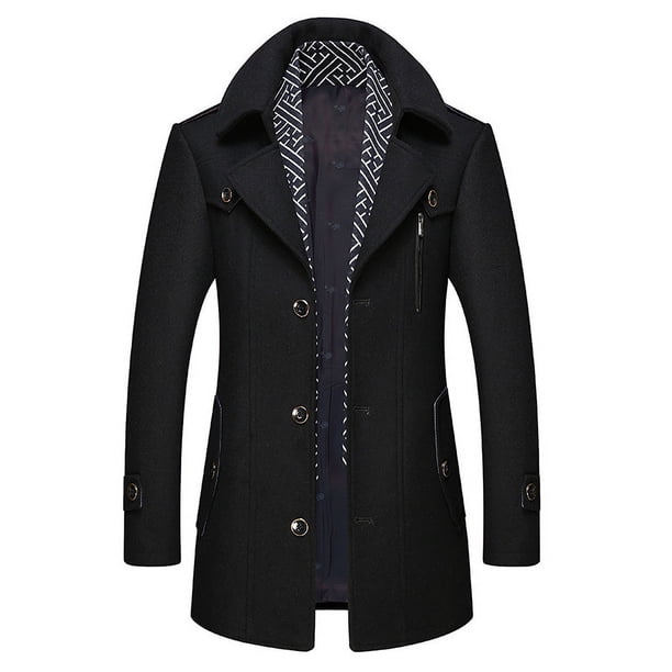 Abrigo de mezcla de lana para hombre con bufanda desmontable o cuello interior, abrigo de botonadura sencilla, gabardina cálida de invierno