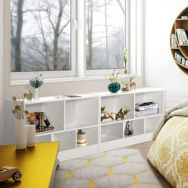 IFANNY 5 Cube Bookcase, Wood Bookshelf with Open Storage Shelves, Modern Display Shelf, Low Bookshelves and Bookcases, Small Book Shelf for Bedroom, Living Room, Hallway, Kid’s Playroom (White)