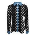 thumbnail image 4 of Women's Polka Dot Denim Patchwork Button Down Shirt Long Sleeve Lapel Blouse Loose Fit Casual Top, 4 of 4