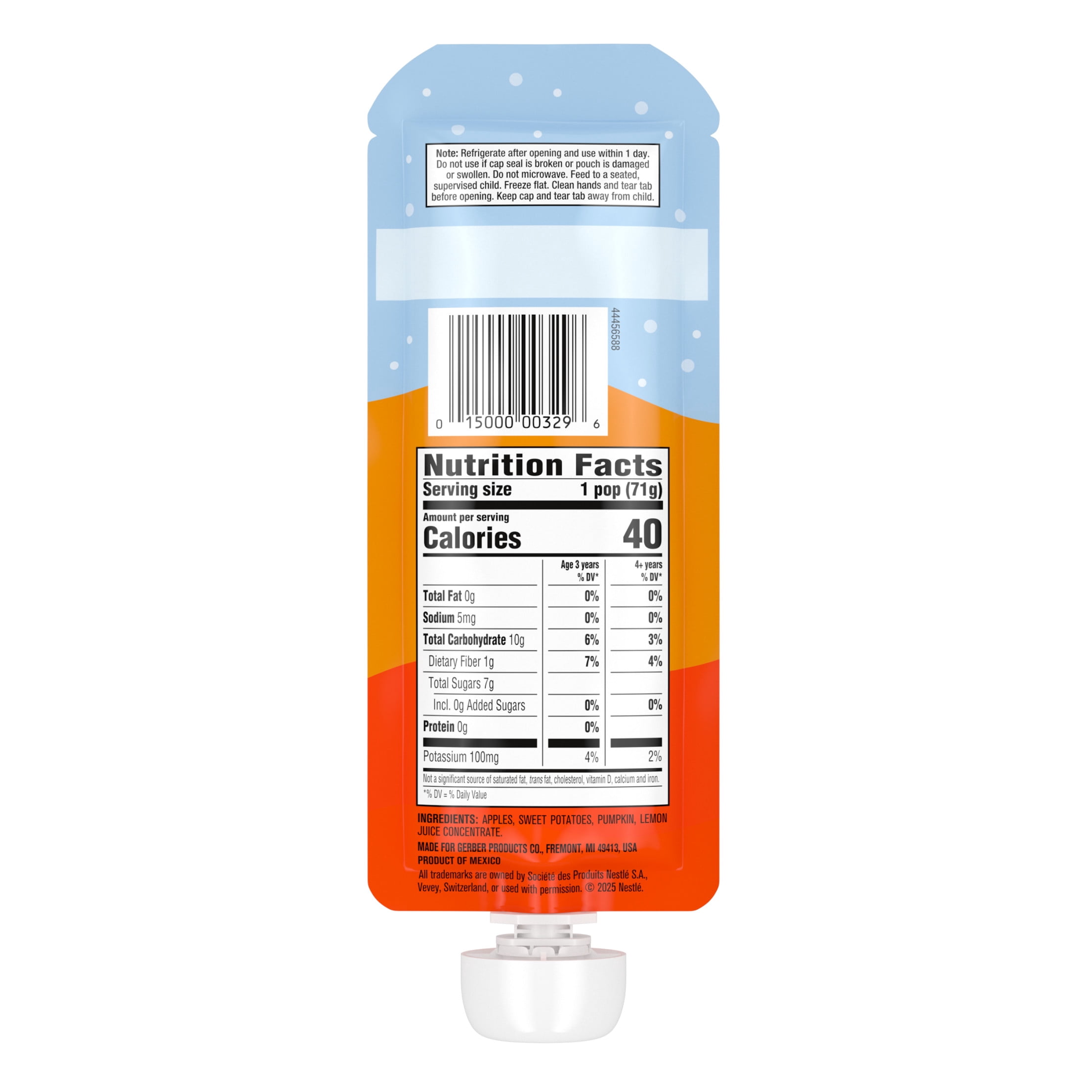 Gerber Get'ems Squeezies, Apple Sweet Potato Smoothie Pouches, Freezable Kids Snack, 2.5 oz Pouch (4 Pack)