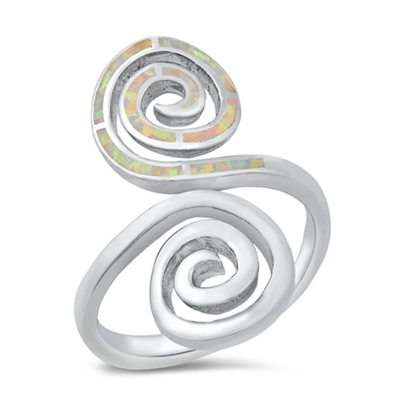 CHOOSE YOUR COLOR White Simulated Opal Spiral Wrap Bali Ring .925 Sterling Silver Band CZ Female Size 5