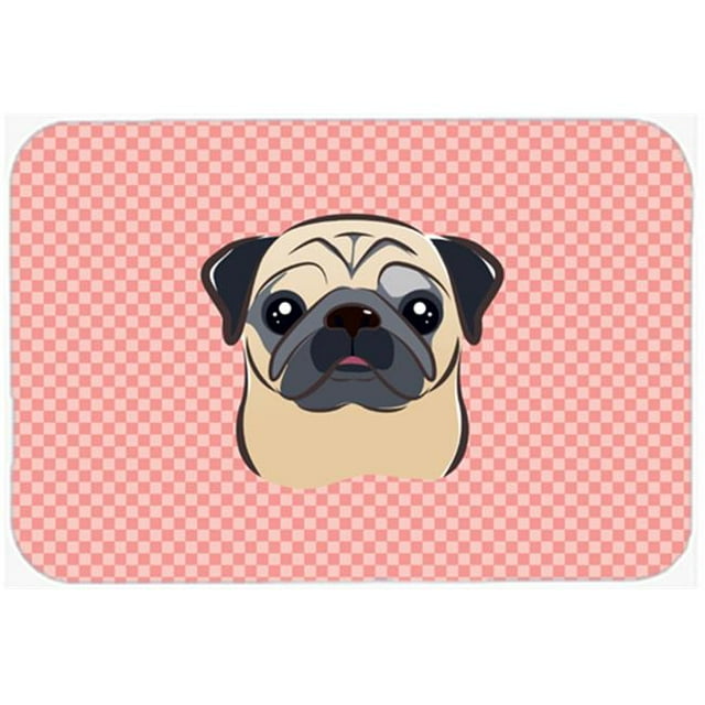Checkerboard Pink Fawn Pug Mouse Pad, Hot Pad Or Trivet, 7.75 x 9.25 In.