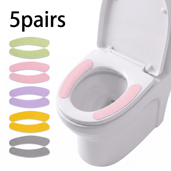 ROSEXIXI Toilet Seat Cover 5 Pairs Washable Round Seat Pads Reusable Padded Light Warm Soft Adhesive Ring Stickers Universal Toilet Lid Covers for Home Bathroom Accessories