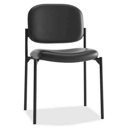 Leather Office Guest Chair - basyx VL606 Series Stacking Armless Guest Reception Waiting Room Chair, Black Leather