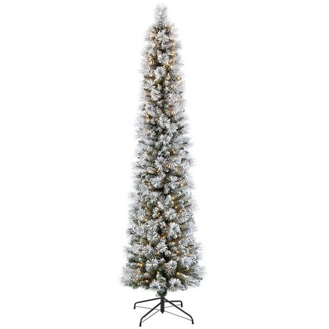 Puleo International 7.5 Ft Prelit Pencil Portland Pine Christmas Tree