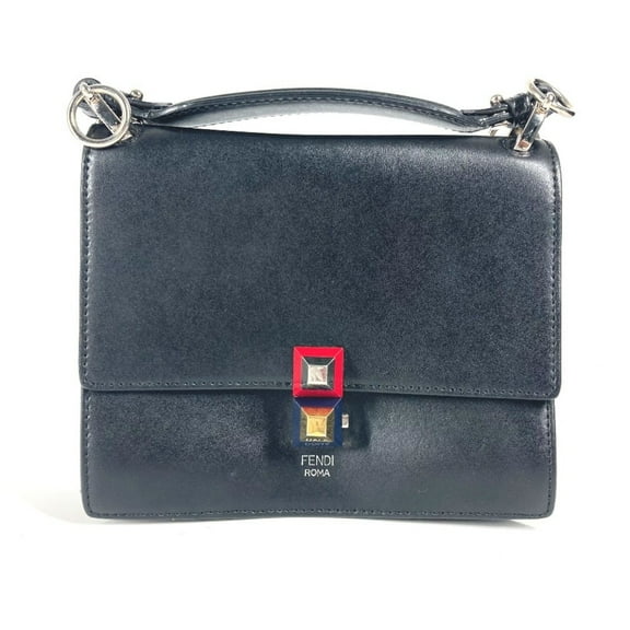 Pre-Owned FENDI 8M0381 Mini Canai Studs Bag Flap Handbag Leather Women's Black (Fair)