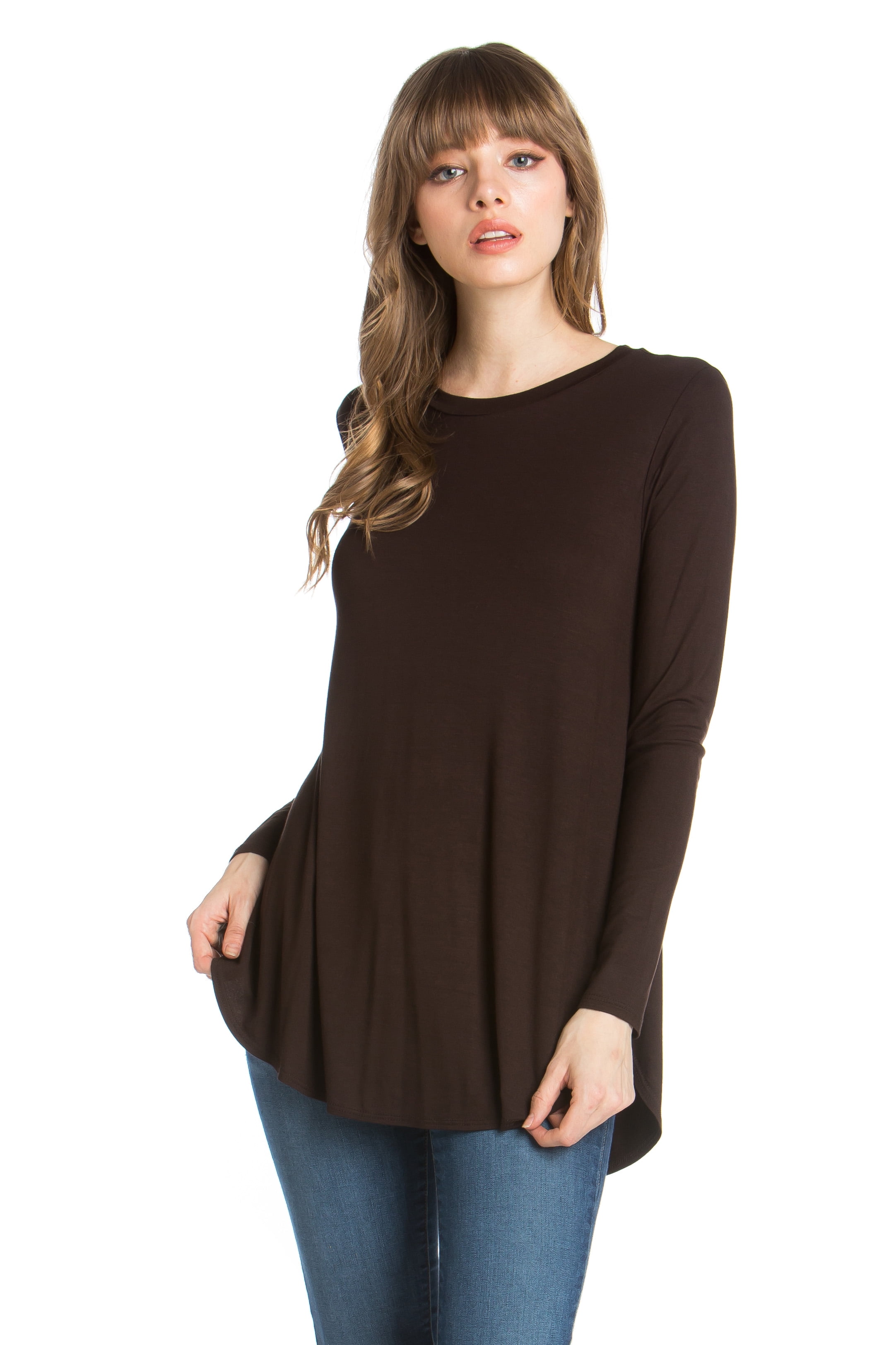 Azules - Azules Women's Long Sleeve Flowy Tunic - Dark Brown - X-Large [Made in USA] - Walmart 
