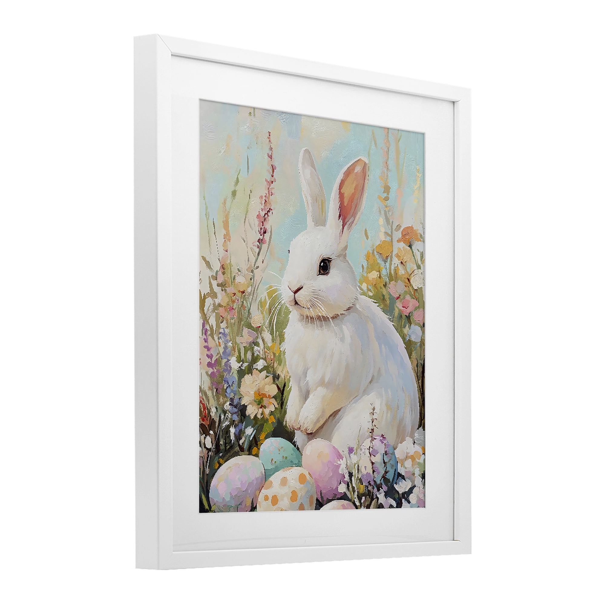 Stupell Industries White Easter Bunny in Wildflowers White Framed Print Under Glass, design by The Prints Vibe