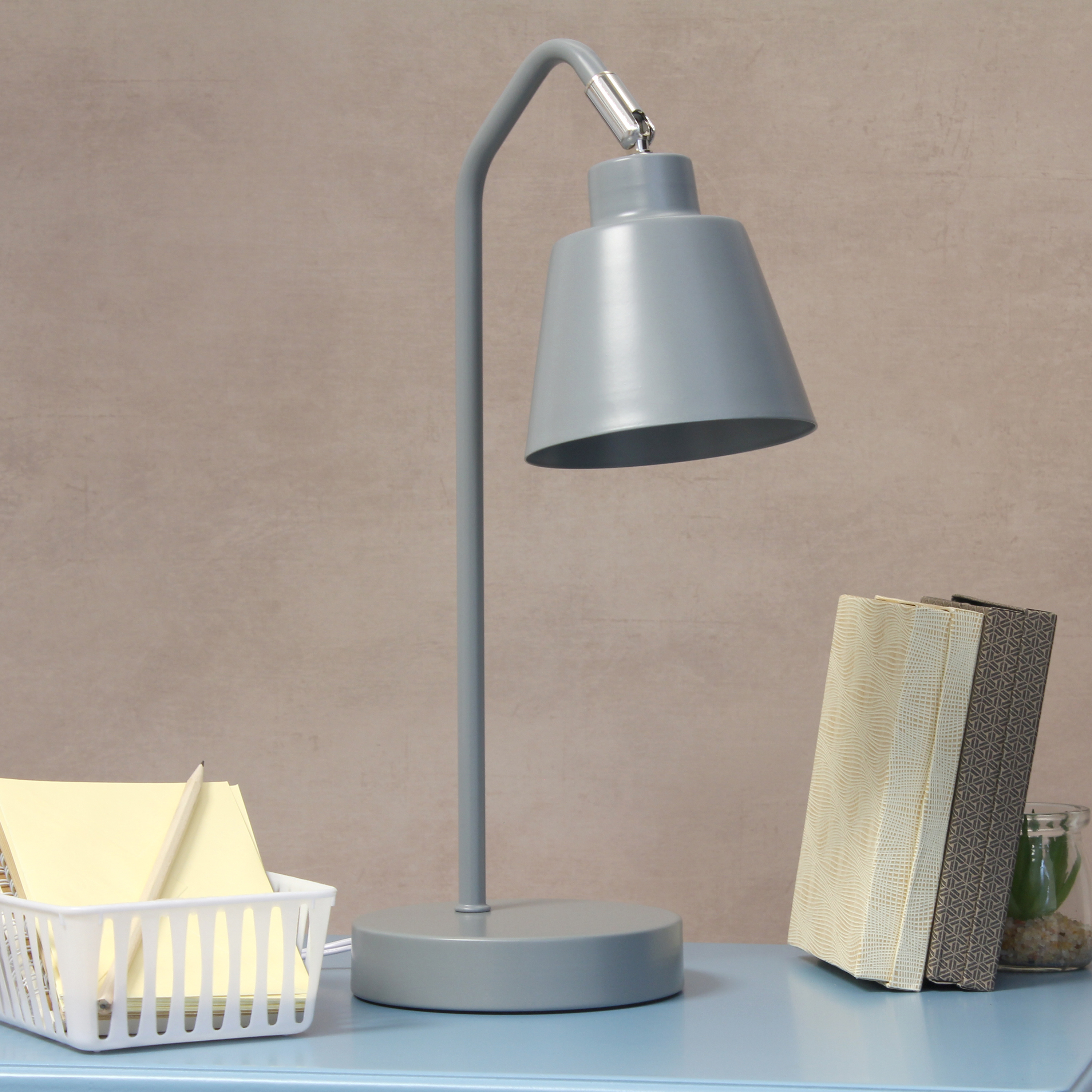 Mod Lighting and Decor Angled Arm Desk Lamp with Adjustable Cone Shade - 16" - Gray
