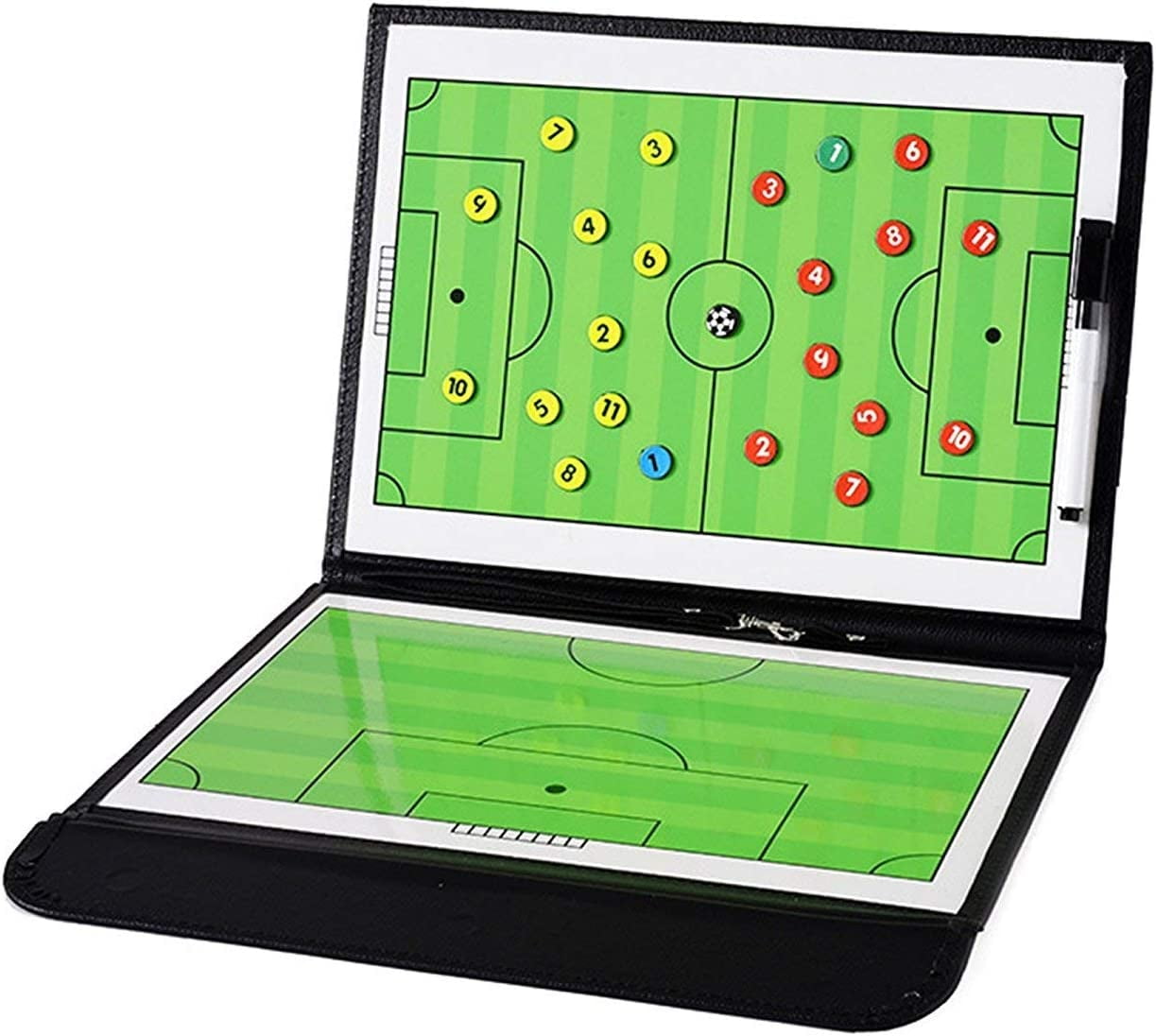 FantasyDay Basketball Coaches Tactical Board with Magnetic Pieces Dry Erase Marker Pen Portable Leather Magnetic Tactic Board Foldable Strategy Coaching Clipboard Sport Training Assistant Equipment 