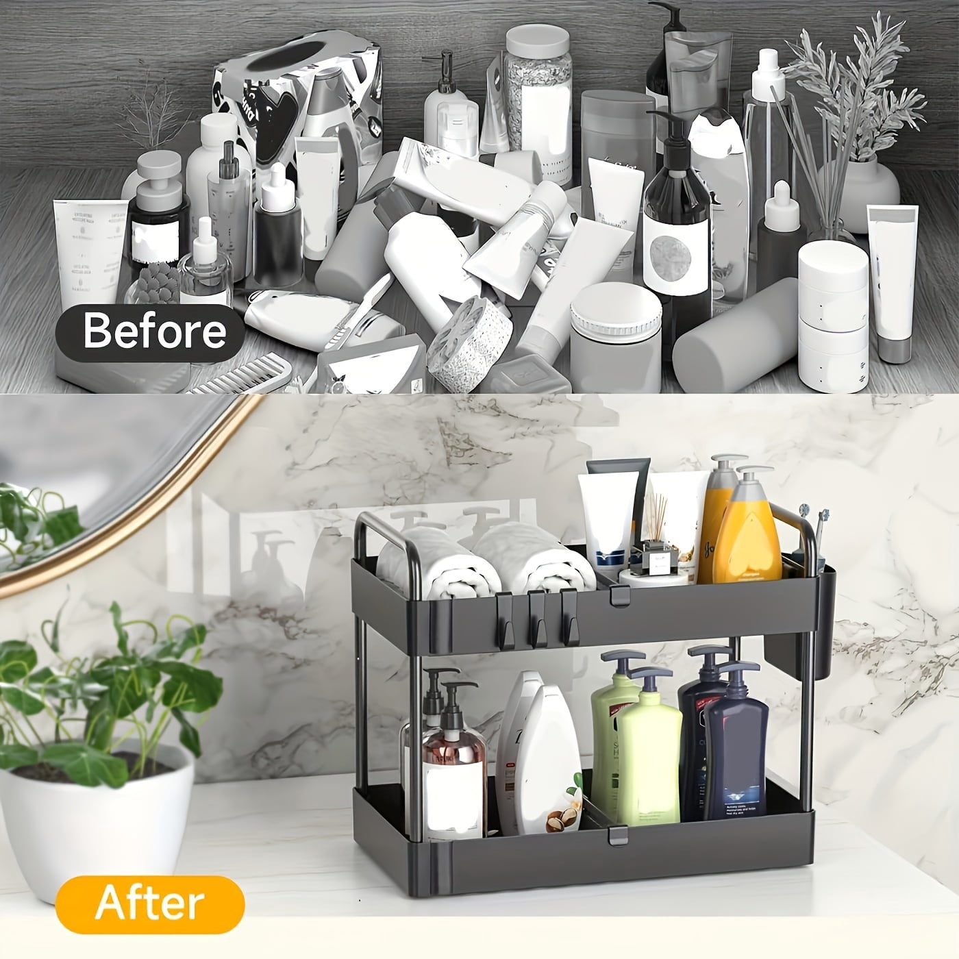 3-Pack Under Sink Storage Organizer, 2-Tier Multipurpose Shelf with Sliding Drawers, Cabinet Organizer for Kitchen and Bathroom, Black