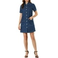 thumbnail image 2 of INSPIRE CHIC Women's Denim Dress Belted Full Placket Jean Dresses XL Dark Blue, 2 of 7