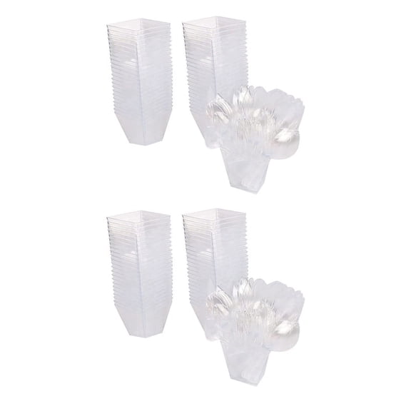 Pack of 100 Dessert Cups with Spoons, 60Ml Dessert Bowls Set, DIY Plastic Dessert Cups, Reusable Trapezoid Cups Set