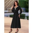 thumbnail image 3 of DARING DIVA Long Sleeve Flowy Pleated Midi Dress L Black, 3 of 6