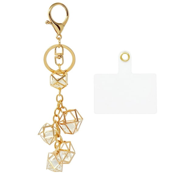 Wrapables Geometric Crystal Beaded Pendant Keychain and Phone Charm with Lanyard Patch, Cellphone Tether Tab