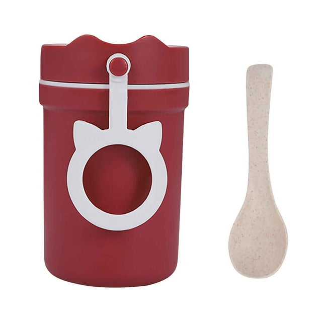 Vaso de Viaje con Cuchara, Portátil para Microondas, con Asa Aislante, Gran Capacidad para Cereales y Leche, Cuchara con Pajita Fácil de Limpiar, Ideal para Estudiantes, Tamaño 7 X 7,6 X 12