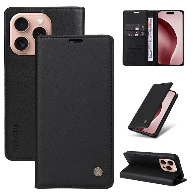Funda para iPhone 16 Pro Estuche de Cuero PU Tipo Cartera con Ranuras para Tarjetas y Cierre Magnético