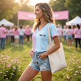 thumbnail image 5 of JULMCOMO Breast Cancer Awareness Shirts for Women I WON Pink Ribbon American Flag Gingham Cuff V Neck Graphic Tees Breast Cancer Loose Casual T Shirts Sky Blue XL, 5 of 7