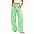 thumbnail image 6 of Womens Gingham Wide Leg Pants Button Elastic High Waisted with Pockets Business Casual Green M, 6 of 7