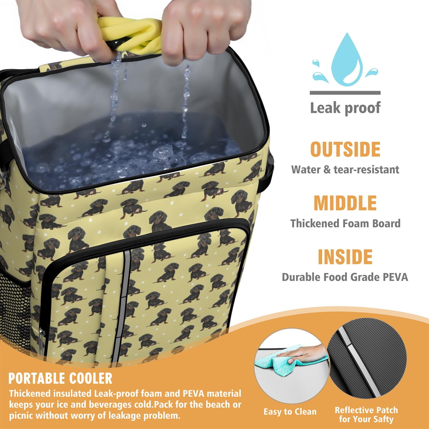 Travel Cooler Bag - Dachshund Footprint Camping Beer Cooler Backpack with Bottle Opener- Waterproof Insulated Picnic Backpacks - Cooler Bag for Beach