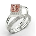 thumbnail image 3 of Boho & hippie 2.50 Carat Princess Cut Morganite And Diamond Moissanite Dainty Engagement Ring, Classic Wedding Ring, Two Matching Band in 925 Sterling Silver With 18k White Gold Plating, Gift For Her, 3 of 4