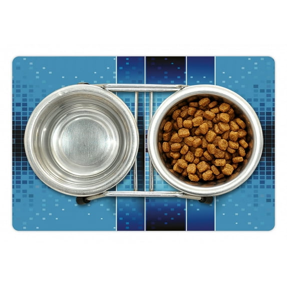 Abstract Pet Mat for Food and Water, Mosaic Pattern with Fragments Little Ceramic Style Square Digital Image Art, Non-Slip Rubber Mat for Dogs and Cats, 18" X 12", by Ambesonne