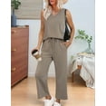 thumbnail image 5 of Two Piece Sets for Women Summer Outfits Lounge Sets Mock Neck Tops Wide Leg Crop Pants Vacation Travel Outfits Khaki XL, 5 of 8