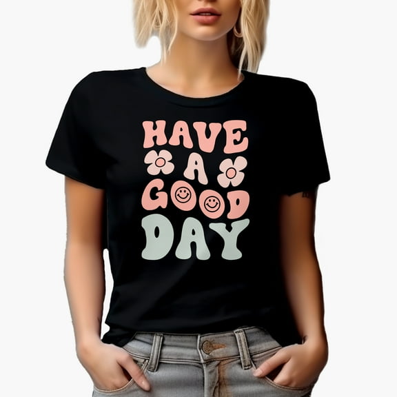 Having a Good Day Themed Quote, Groovy Retro Wavy Text Merch Gift, Black T-Shirt, Small