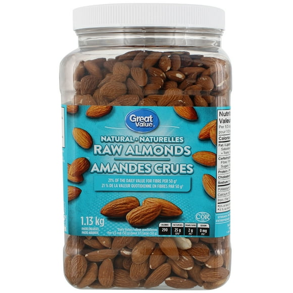 Great Value Natural Raw Almonds, 1.13 kg