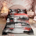 thumbnail image 2 of Manfei Ink Wash Red Sunset Temple Full Size Comforter Sets for Girls Women, Chinese Landscape Bedding Sets, Black Red, Black Reversible 3 Pieces, 1 Comforter and 2 Pillowcases, 2 of 6