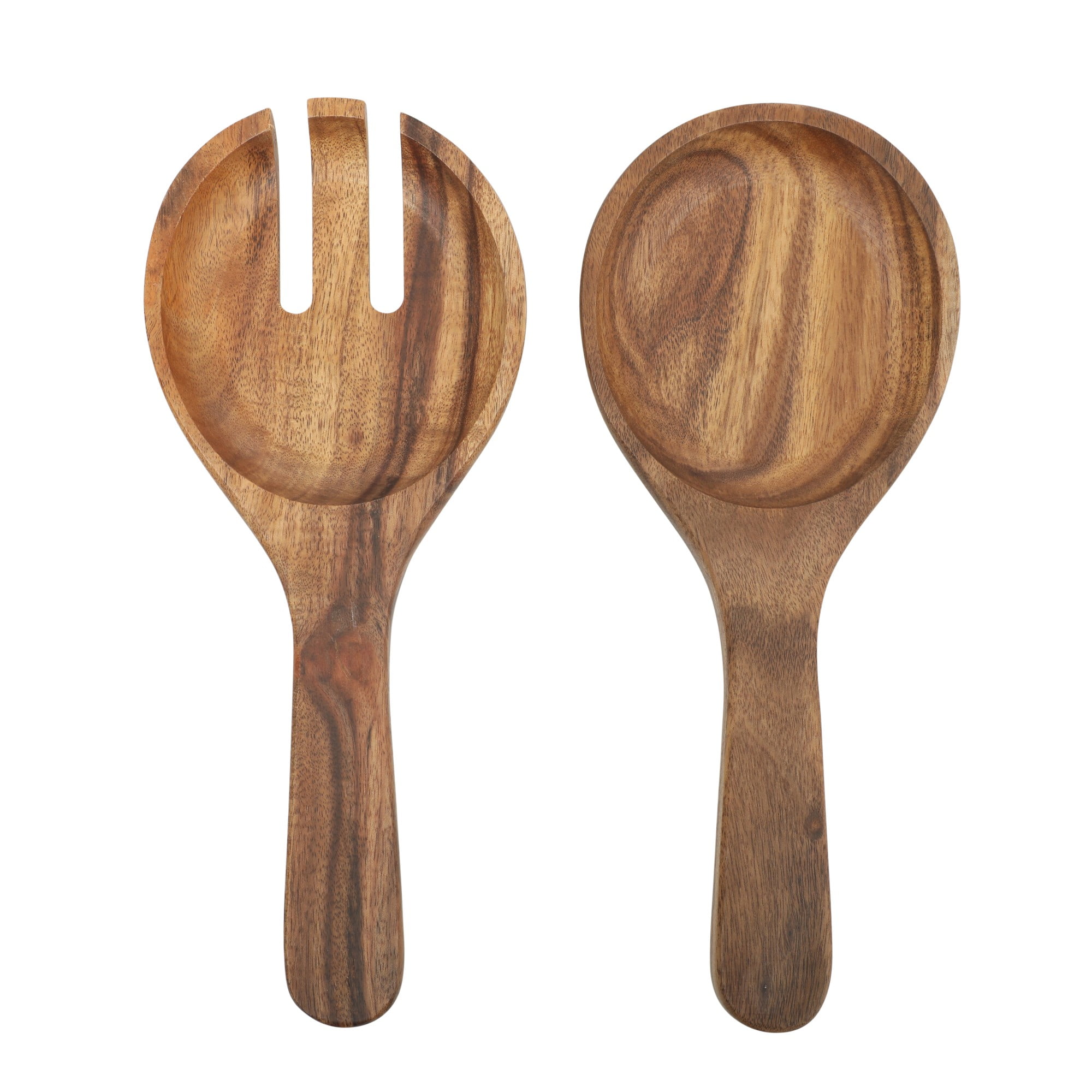 Gibson Elite Wildgreens Large Glass Salad Bowl Set with Acacia Wood Base and Acacia Serving Utensils