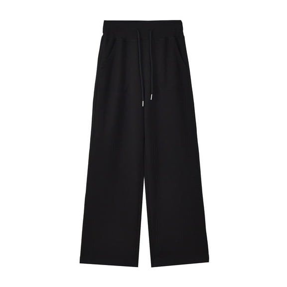 SwiftWear Wide Leg Pants Women Solid Color Elastic Waist Drawstring Casual Sweatpants with Pockets Outing Full Length Pants M