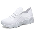 thumbnail image 4 of Women Breathable Knit Lace Up Walking Sneakers, Thick Cushioned Sole Lightweight Daily Commute Casual Outdoor Footwear White 7.5, 4 of 7