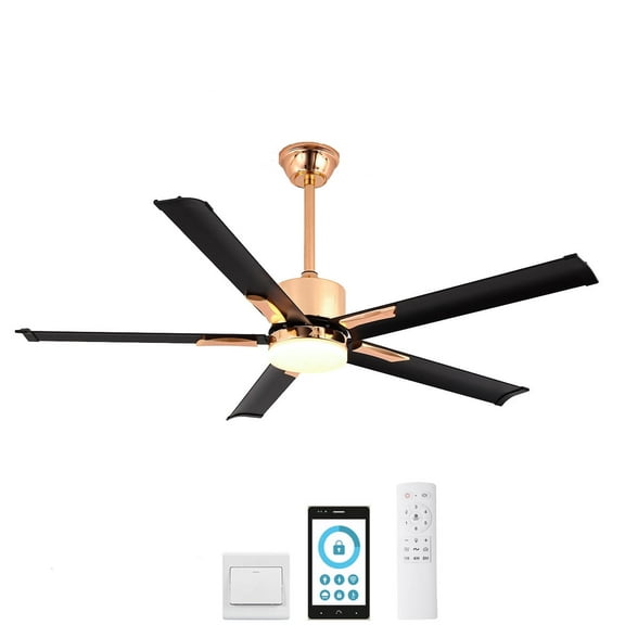 GULICA 52 Inch Ceiling Fan with Light, with 5 Aluminum Blades, Remote and APP Contorl, Dimmable 18W LED Light, Quiet Reversible Motor for Bedroom, Living Room, Apartment, Champagne Gold and Black