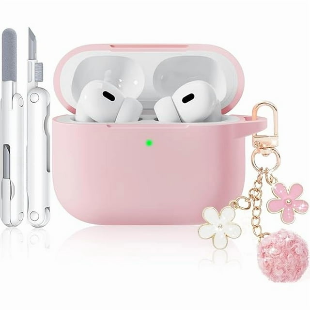 wonima11 for AirPods Pro 2 Case with Cute Keychain & Cleaning Pen, Soft Silicone Airpod Pro Cover for AirPods Pro 2nd/1st Gen for Women Girly,Anti-Scratch (Light Pink, Airpods Pro 1st/2nd)