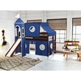 Jackpot Castle Low Loft Bed with Slide Blue & White Tent and Tower
