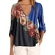 thumbnail image 4 of Blusa Camisa con cuello en V y estampado floral Blusa suelta de manga larga Top de mujer, Azul, L Yuarrent AP002021-51, 4 of 5