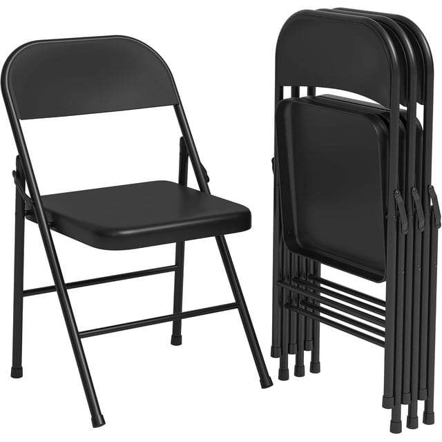 Qinaqin 4 Pack All-Steel Folding Chairs con Backrest Resistente Metálico Plegable cm de Profundidadining Chair Set Alturaold Up to 350 LBS Negro Portátil para Adults Indoor y Outdoor Events