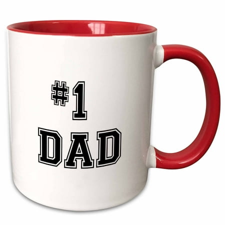 3dRose #1 Dad - Number One Greatest Dad - black text - Good for Fathers day - Best Dad Award - Two Tone Red Mug,
