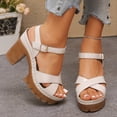 thumbnail image 2 of Rokment Womens Platform Chunky High Heels Dressy Sandals Comfortable Fashion Casual Leather Open Toe Ankle Strap Block Heeled Dress Summer Shoes for Woman Ladies Beige Size 6.5, 2 of 5