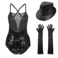 thumbnail image 2 of TiaoBug Women Sequins Tassel Latin Dance Dress Leotard Ballroom Dance Tops with Gloves Hat Dance Outfit A Black XXL, 2 of 7