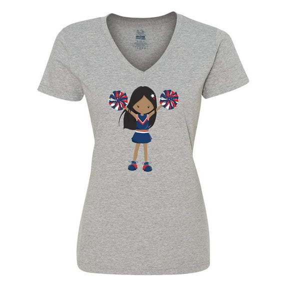 Inktastic African American Girl, Cheerleaders, Blue Uniform Women's V-Neck T-Shirt