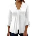 thumbnail image 2 of Aloohaidyvio Tops Fashion Women Summer 3/4 Sleeve Cardigan Solid Color Casual Blouse Tops, 2 of 5