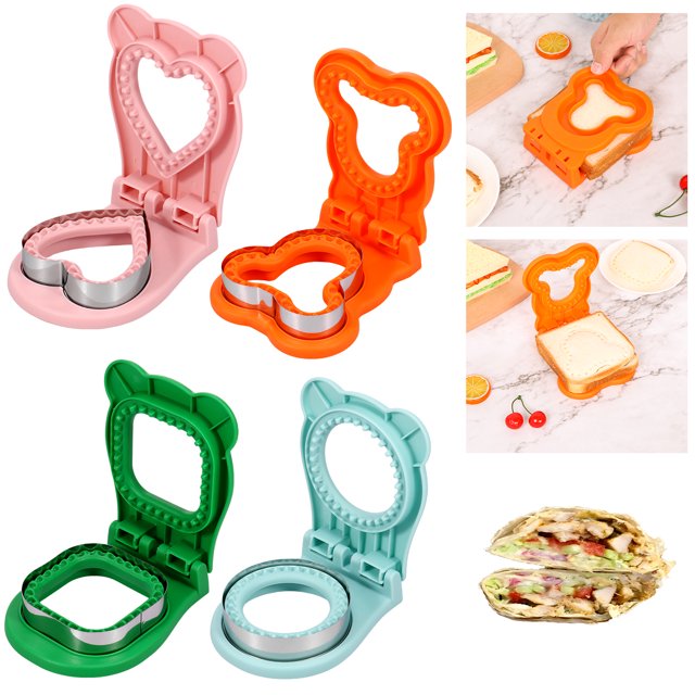 Retrok 4pcs Sandwich Cutter and Sealer Set, Uncrustable Sandwich Maker and Decruster for Kids, Crust Cutter Sandwich Crimper, Great for Lunchbox and Bento Box