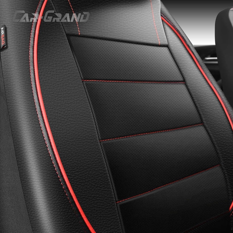 CAR-GRAND Faux Leather Front Seat Covers, Breathable Red Pair photo 3